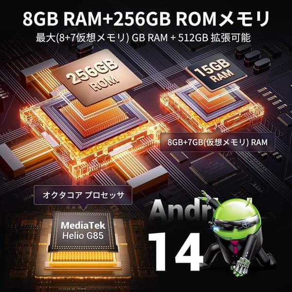 FOSSiBOT F106 Pro タフネススマホ 6.58インチ FHD+ 15GB RAM 256GB ROM 防水防塵 IP68 12000mAhバッテリー