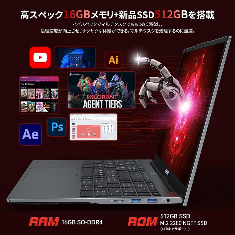 AMD 5700U搭載16GBメモリ・512GB SSDのフルHDノートパソコン