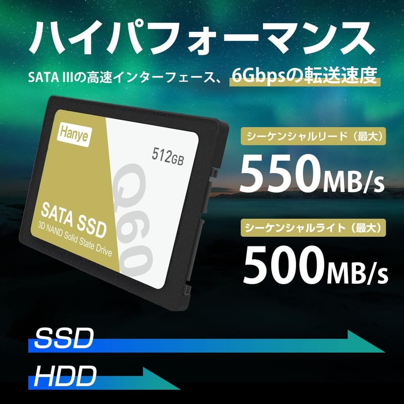 Hanye 512GB 2.5インチ内蔵型SSD 3D NAND SATAIII 6Gb/s