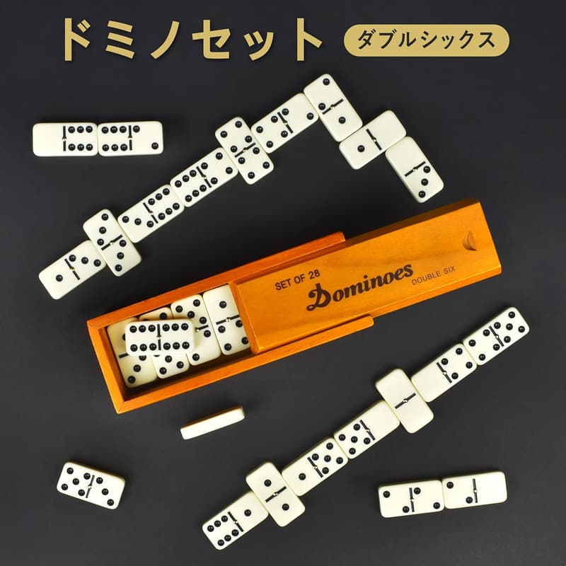 大人向けドミノセット - ダブル6木製ケース付きクラシックボードゲーム