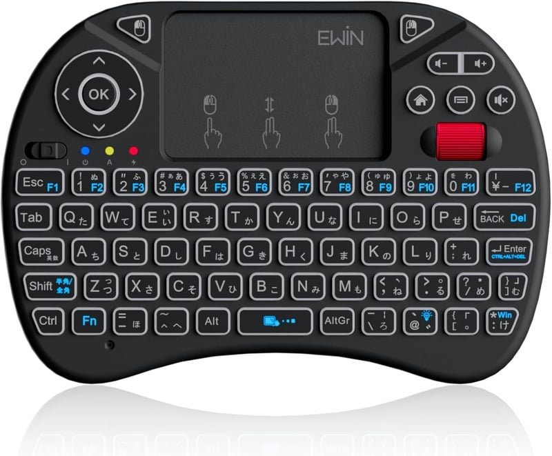 ワイヤレスミニキーボード タッチパッド＆マウスホイール搭載 日本語配列 8色バックライト USBレシーバー付き