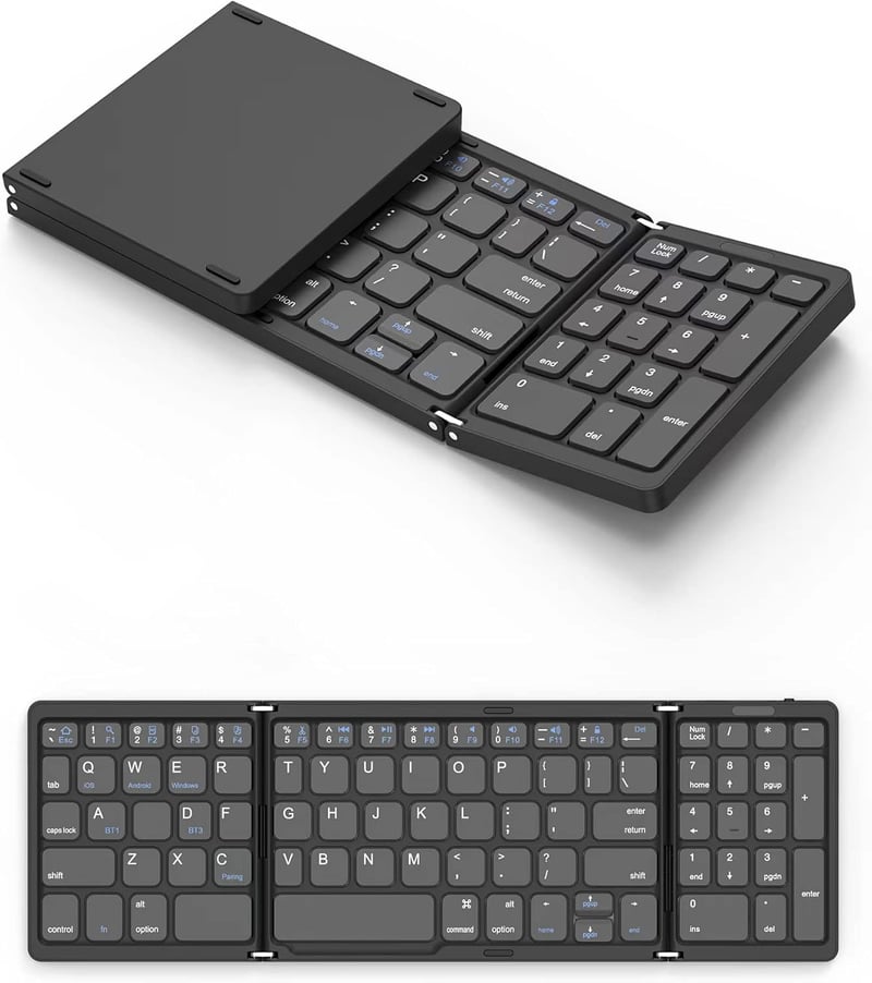 Bluetooth折りたたみ式ワイヤレスキーボード｜3台デバイス対応｜静音コンパクトで持ち運び便利（黒）