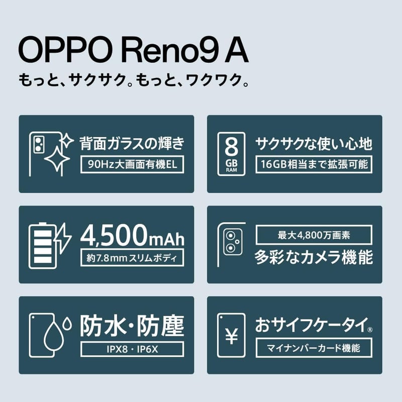 OPPO Reno9 A ムーンホワイト 5G SIMフリー 有機ELディスプレイ スマートフォン