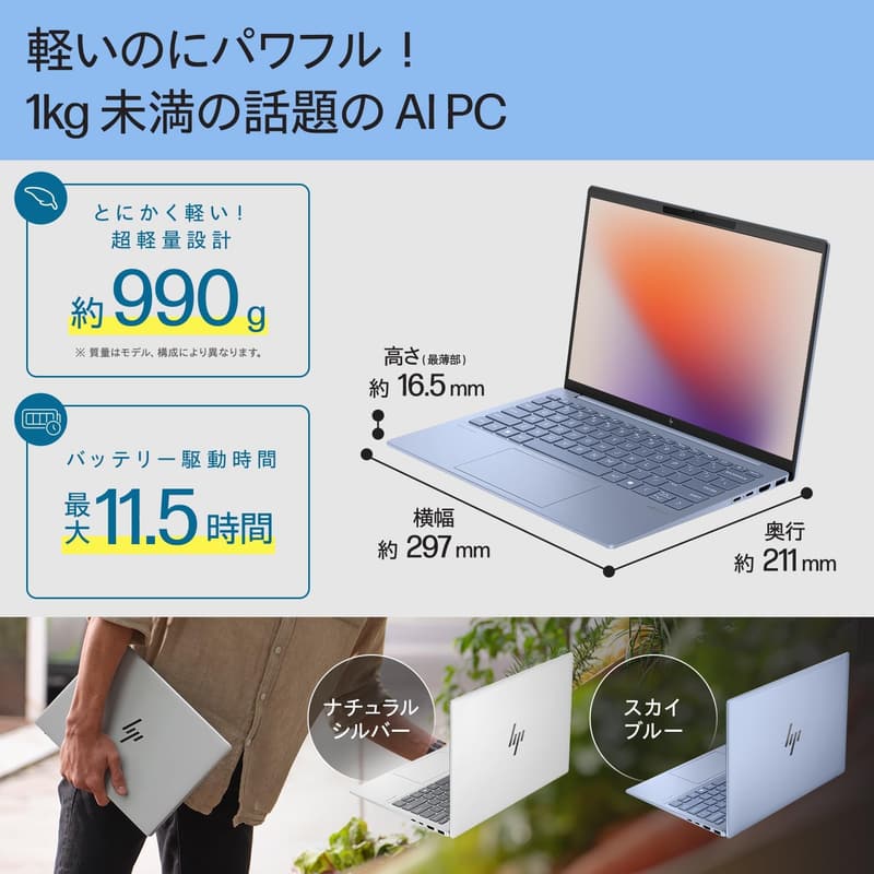 HP Pavilion Aero 13-bg 13.3インチ 軽量ノートパソコン Ryzen 5 16GBメモリ 512GB SSD Office 2024搭載 スカイブルー