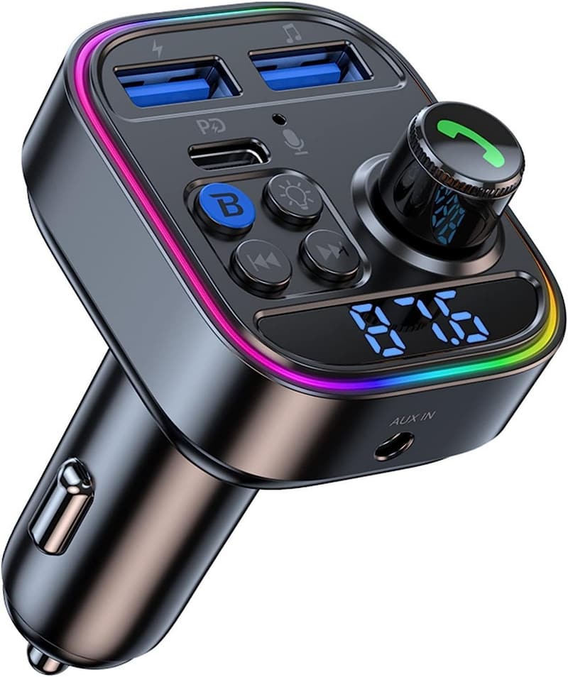 Bluetooth5.3 FMトランスミッター 車載充電器 PD 30W+QC3.0急速充電 ハンズフリー通話対応 12V-24V車用 LEDディスプレイ 日本語説明書付き