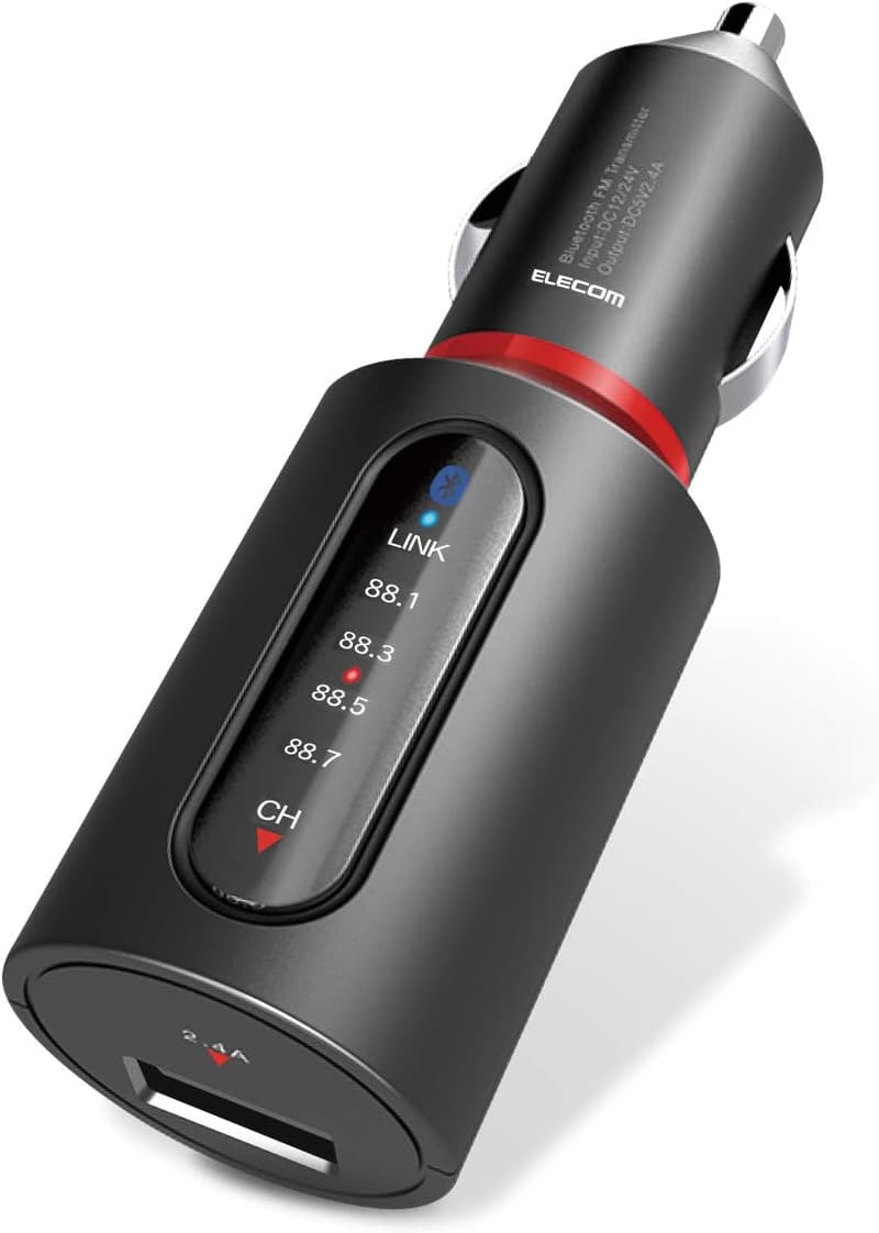 Bluetooth FMトランスミッター スマートフォン用 USBポート2.4A ブラック