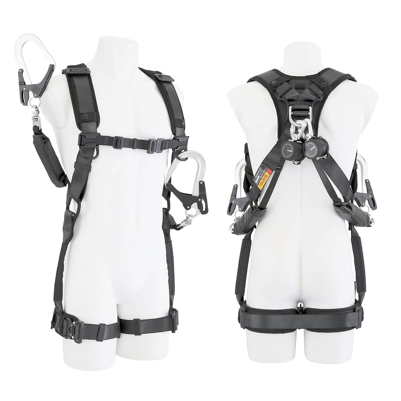 フルハーネス安全帯 ランヤード2本セット 軽量アルミフック付き ブラック 2023年モデル