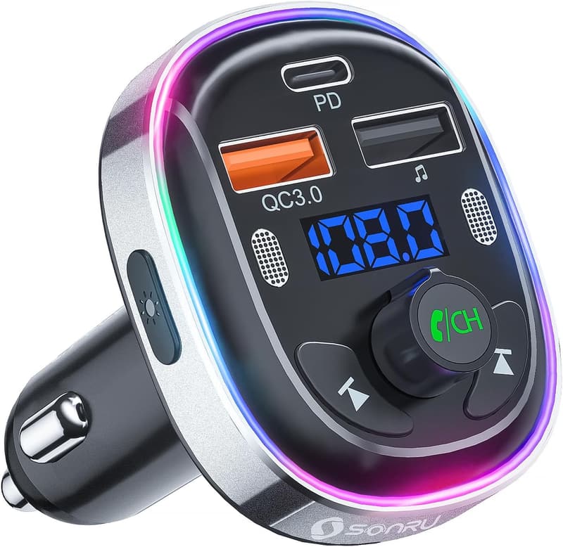 Bluetooth 5.3対応 FMトランスミッター 車載充電器 3ポート急速充電 PD30W 12V/24V車対応