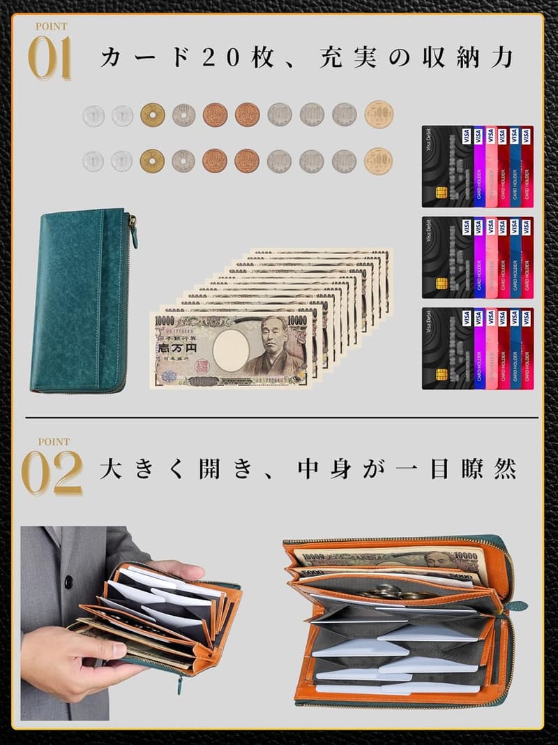 長財布 メンズ レディース 本革 イタリアンレザー 大容量 YKKファスナー 使いやすい ペトローリオ