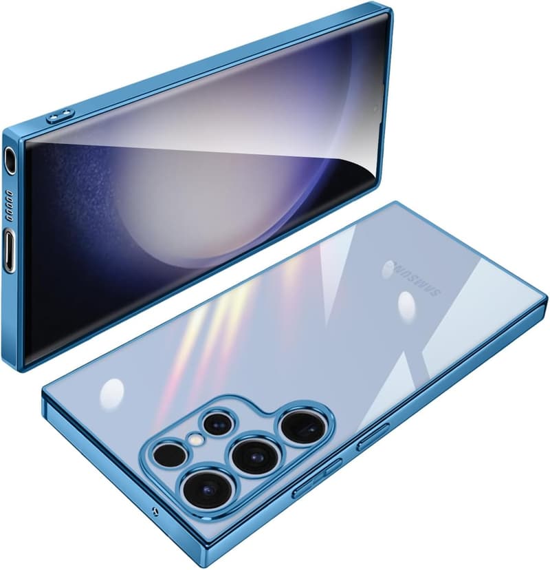 Galaxy S23 Ultra 5G用クリアTPUケース 軽量・耐衝撃・メッキ加工【2023年モデル】(ブルー)