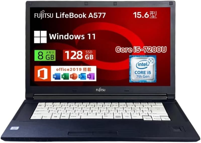 富士通ノートパソコン LifeBook A577 第7世代Core i5/8GB/SSD256GB/Windows 11&Office 2019搭載