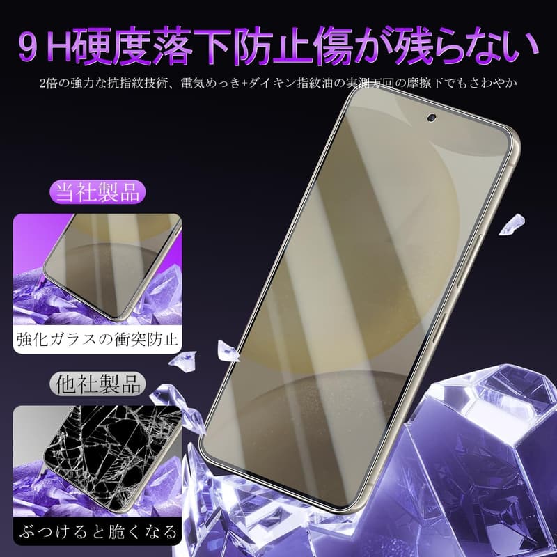 覗き見防止ガラスフィルム 2枚セット Galaxy S25用 日本旭硝子製 9H硬度 自動吸着 気泡ゼロ