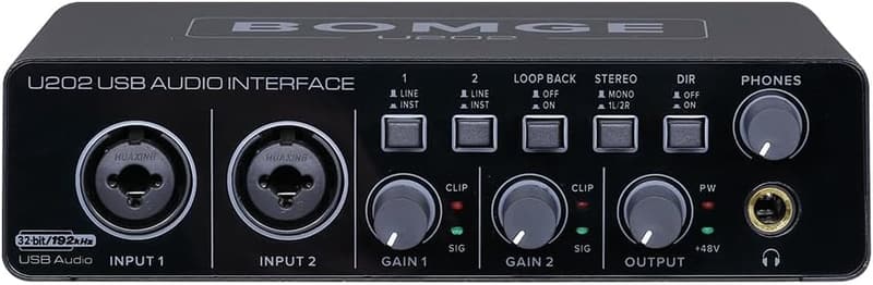 BOMGE U202 USBオーディオインターフェイス48V対応、32ビット/192kHz、高解像度マイクプリアンプ