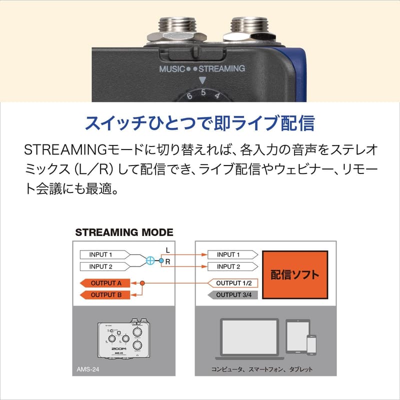小型オーディオインターフェース AMS-24 ブラック USB-Type-C 音楽制作・ライブ配信対応