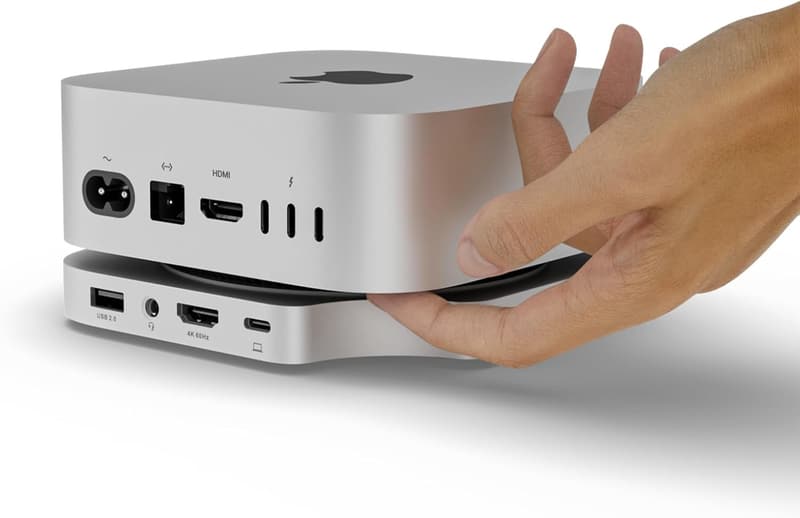 M4 Mac Mini ハブ & スタンド 4TB SSD対応 エンクロージャー | 4K@60 HDMI, 純正 TF/SDカードリーダー, 3x USB-A 2.0, オーディオ対応 | シルバー