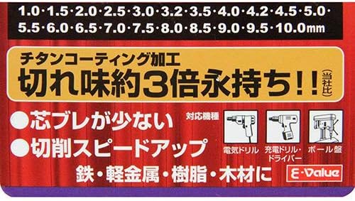 鉄工用ドリルセット 21本組 チタンコーティング 丸軸 ETD-21S-T