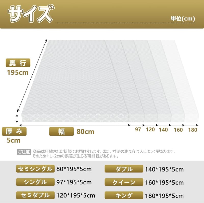 抗菌防湿高反発マットレス 5cm厚 セミシングル (80×195cm)
