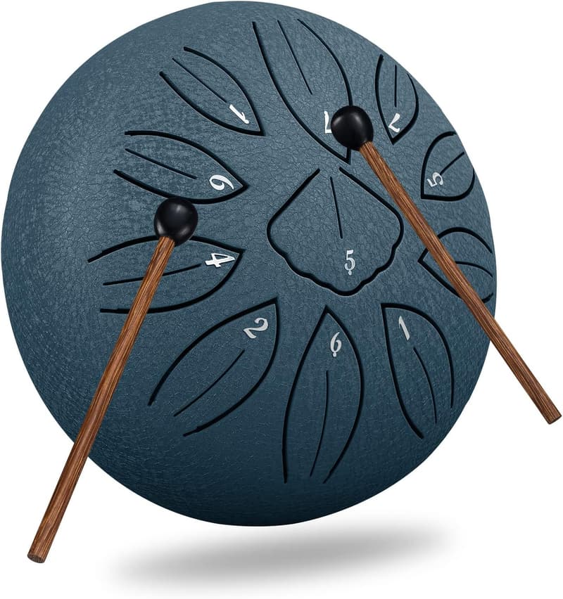 スリットドラム 11音 6インチ ヨガ/瞑想用 スチールタングドラム 収納バッグ・楽譜付き (ネイビーブルー)