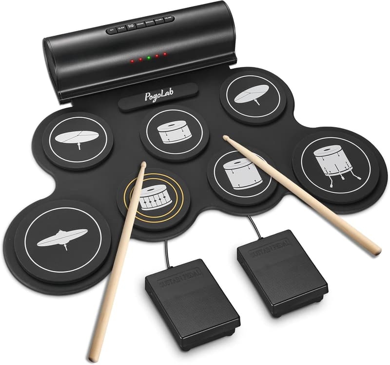 Bluetooth機能付き7パッド電子ドラムセット 練習用ロールアップドラム キット フットペダル&スピーカー内蔵