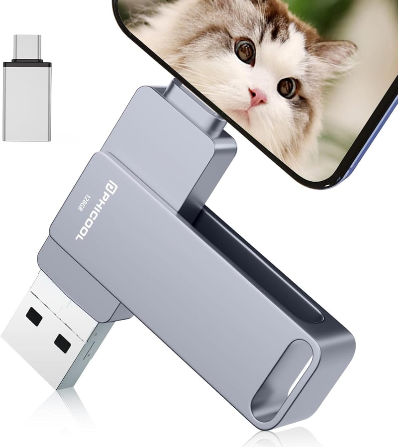 iPhone対応 128GB 4in1 USBメモリー 高速USB 3.0 外付けフラッシュドライブ（グレー）
