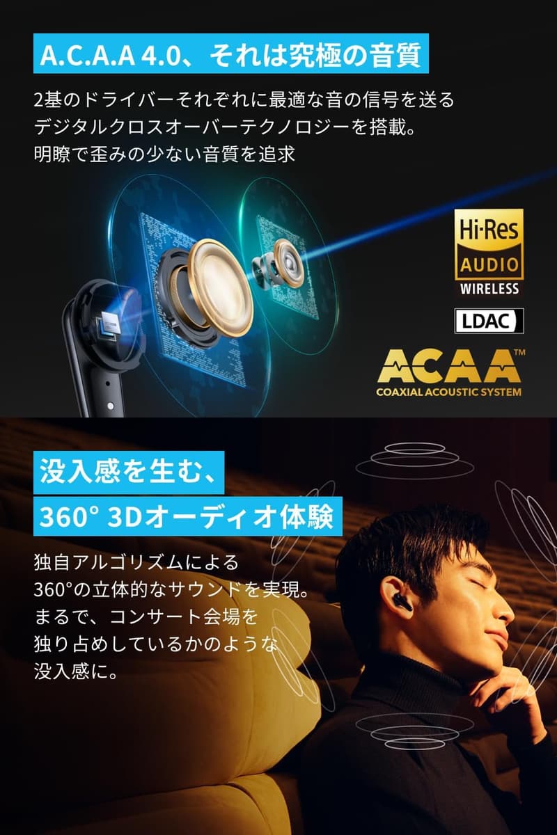 Anker Soundcore Liberty 4 Pro 完全ワイヤレスイヤホン（Bluetooth 5.3）ハイレゾ・ウルトラノイズキャンセリング・ミッドナイトブラック
