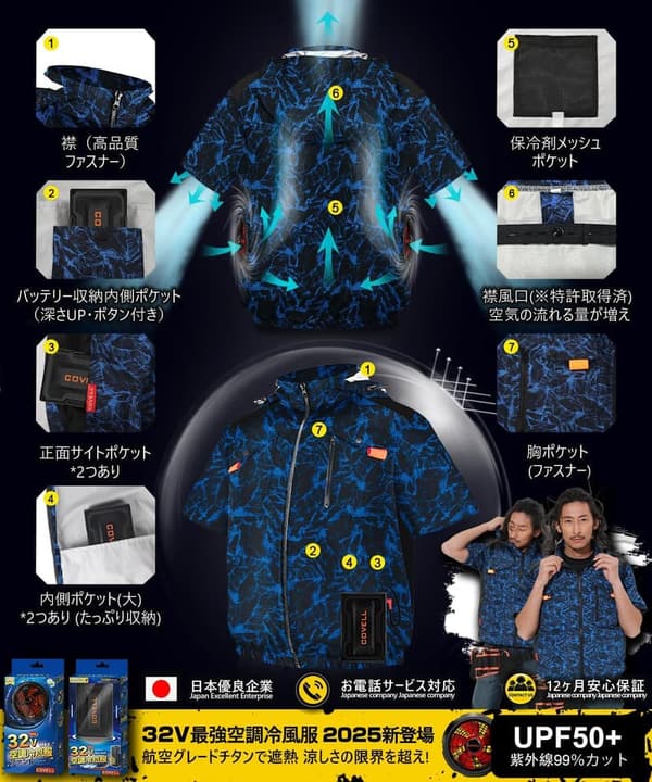 2025年モデル 冷風服 ファン付きベスト 日本製 ブラシレスファン IP45防水 2.8H急速充電 26段階調整