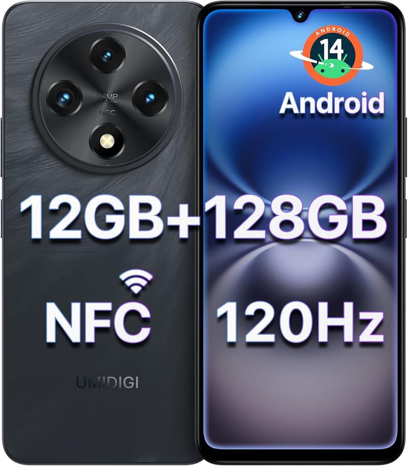 UMIDIGI G100 SIMフリースマートフォン 120Hz 6.9インチHD+ 50MPカメラ 12+128GB 1TB拡張可能 6000mAh バッテリー ブラック