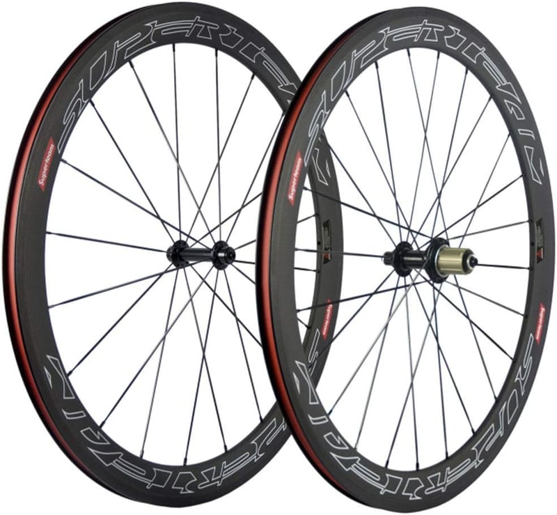 スーパーチーム50mmクリンチャーホイールセット700cロードバイク用カーボンホイール (ホワイトライン)
