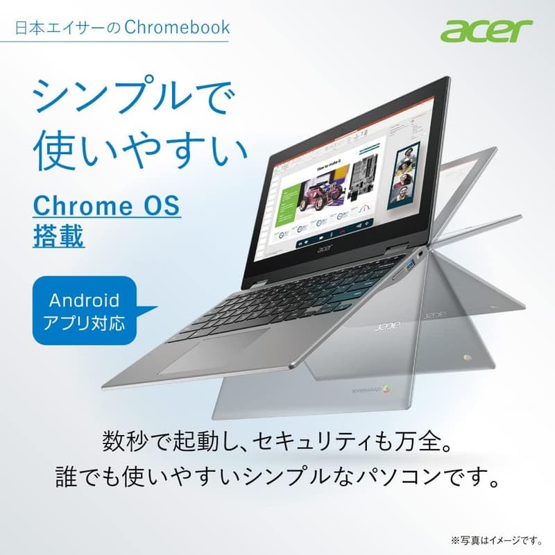 Acer Chromebook 11.6インチ (CP311-3H-H14P) | 360°回転/日本語キーボード/MediaTek M8183C/4GB/64GB/タッチパネル/軽量ピュアシルバー