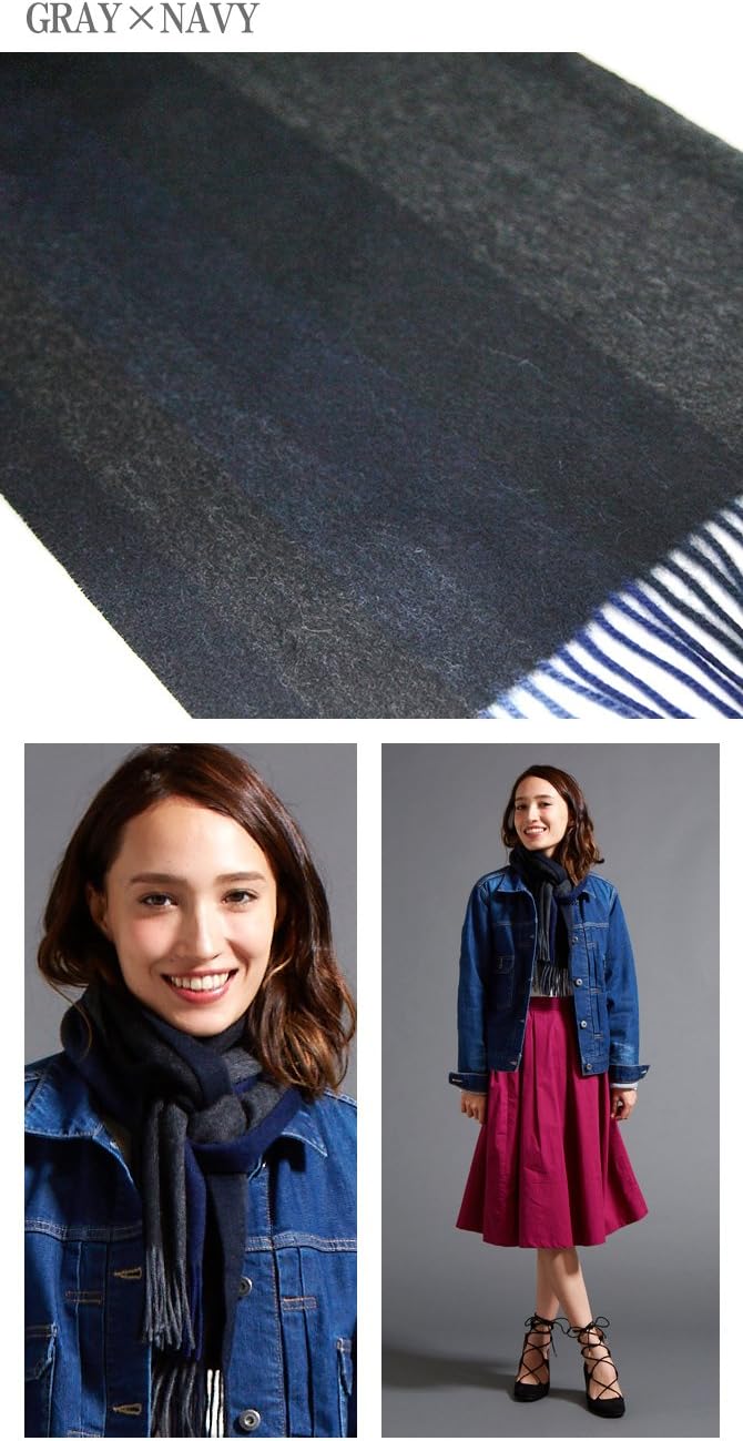 グラデーションボーダー リバーシブル カシミヤマフラー Neptune 100％ カシミヤ