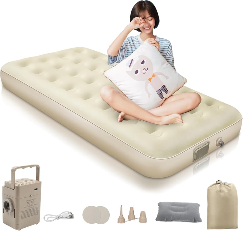 エアーベッド シングル 25cm厚 電動ポンプ内蔵 自動膨張 折り畳み式 防水・通気性 収納袋付き 取り扱い説明書付き