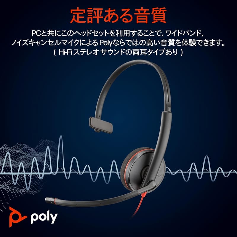 有線ノイズキャンセリングヘッドセット Poly Blackwire 3210 USB-C & USB-A対応 軽量 マイク付き【2年間保証】