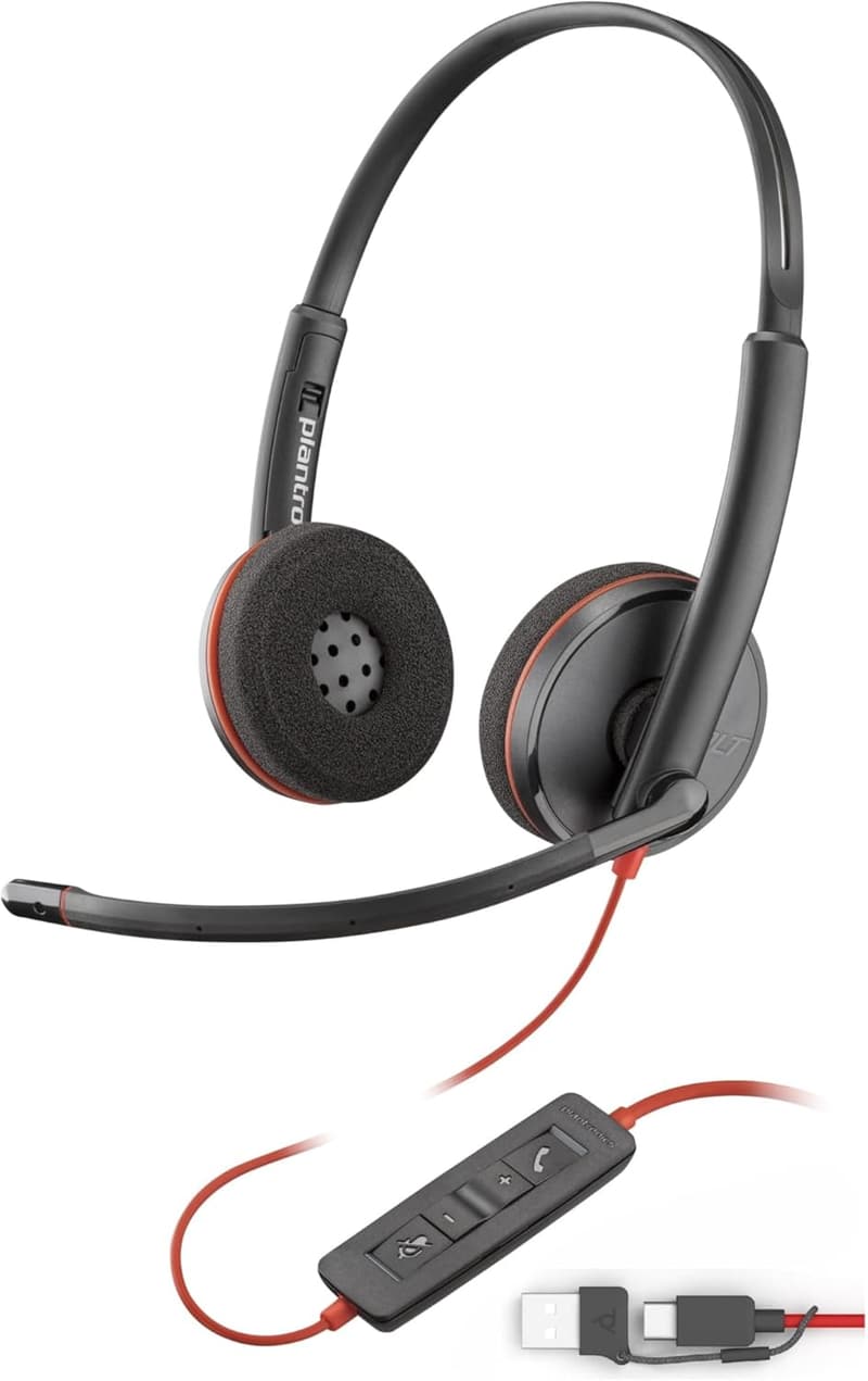 USB-C & USB-A対応 有線ヘッドセット Blackwire 3220 ノイズキャンセリングマイク付き 軽量【2年保証】