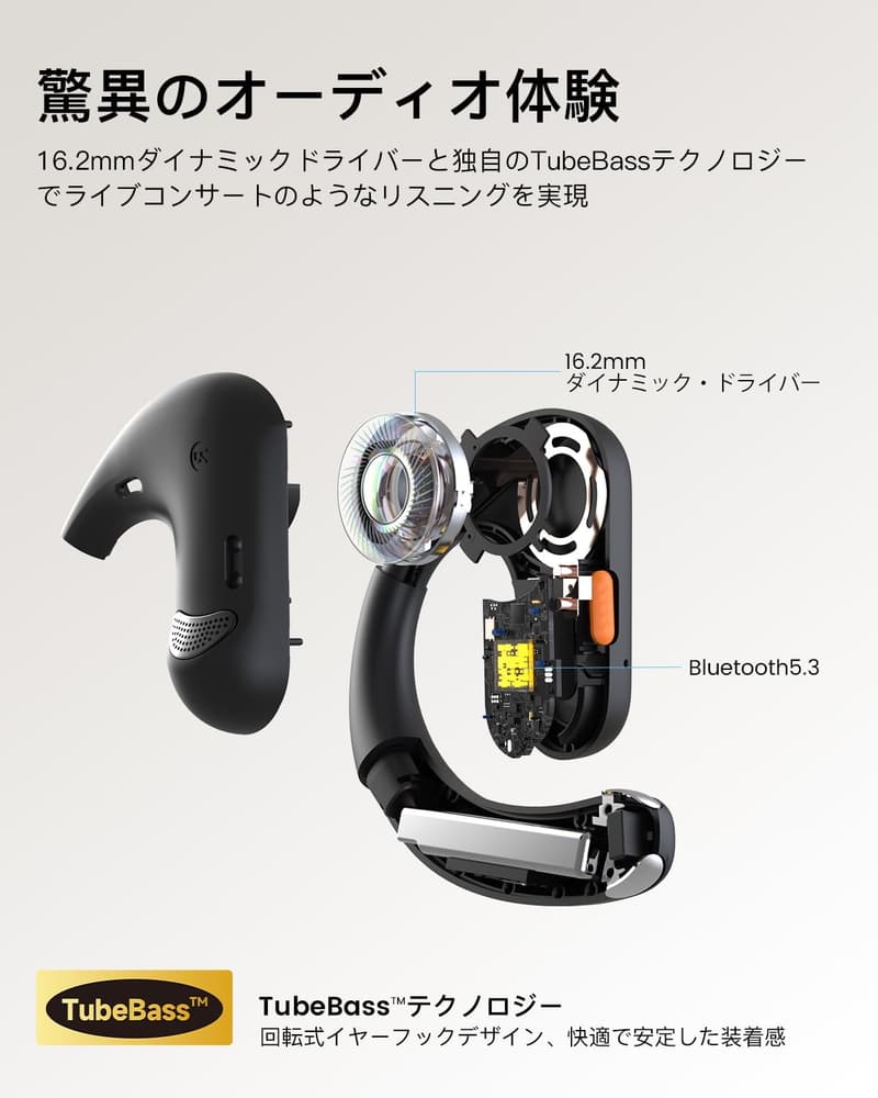 EKSA S30 オープンイヤー型ワイヤレスイヤホン Bluetooth5.3 最大70時間再生 スポーツ・通勤通学向け