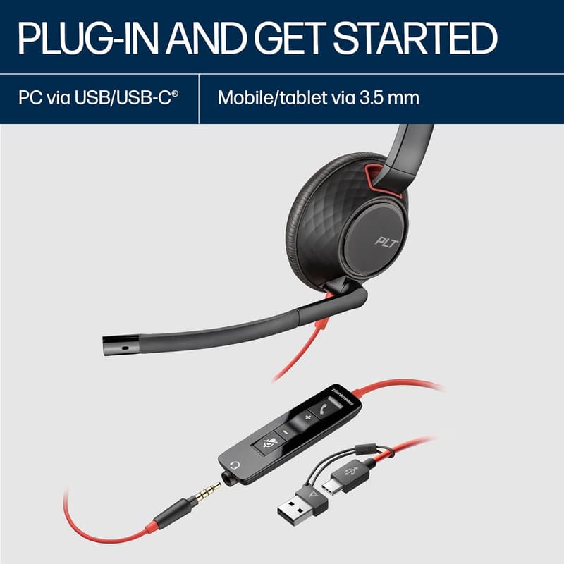 両耳用USB-A/3.5mm接続有線ヘッドセット ブラック(PC/Mac/タブレット/モバイル対応)