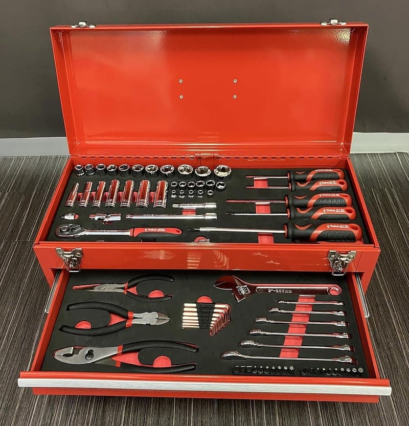 整備工具セット 80点+ツールチェスト レッド EVAマットトレー仕様 バイク・自動車用