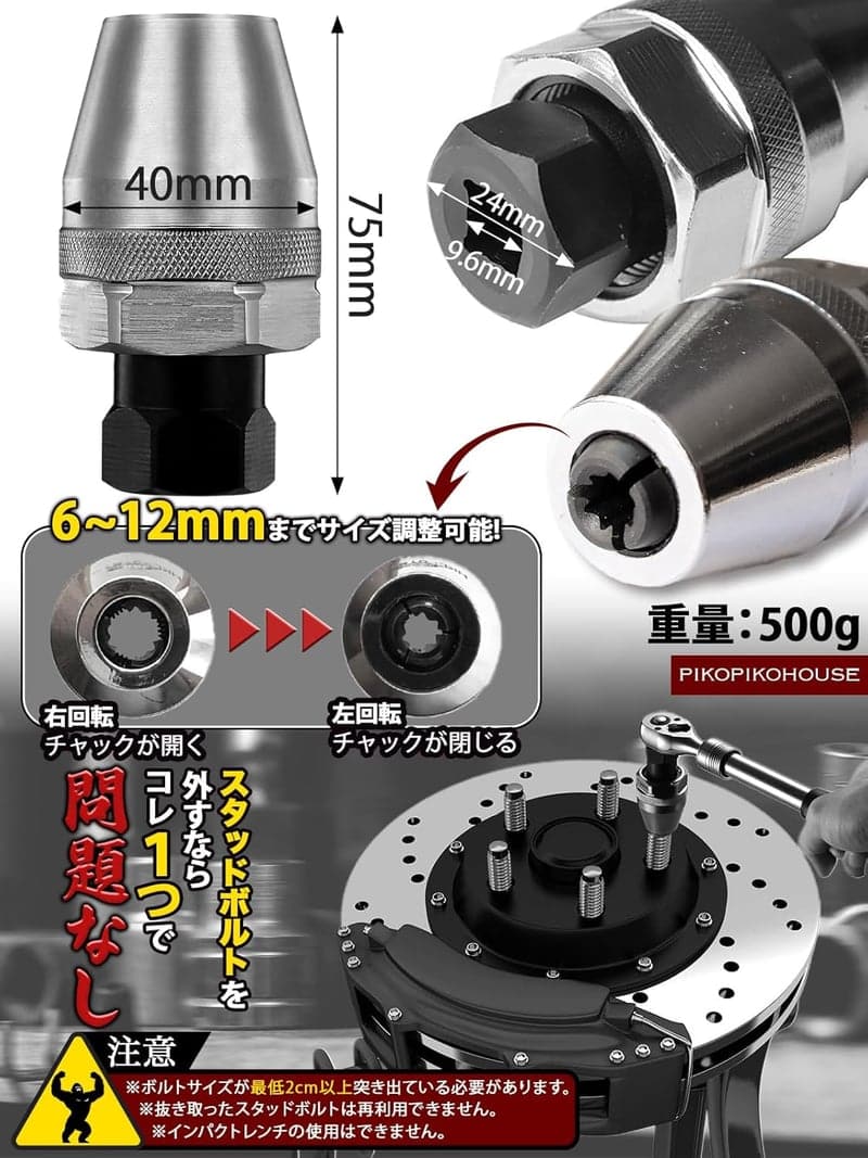 スタッドボルトリムーバー 6-12mm対応 ゴリラパワーグリップ 破損・錆・固着対策