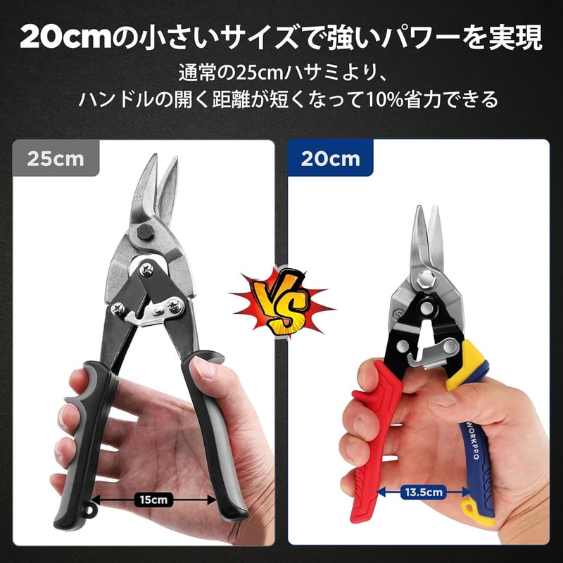 WORKPRO 万能はさみ 鉄切り用航空スニップ ギザ刃ストレート型 強力 安全ロック付き