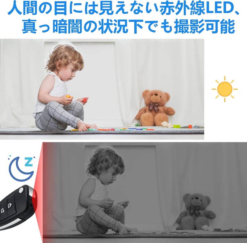 防犯用 ブラック 小型隠しカメラ 1080P 動体検知・暗視撮影対応