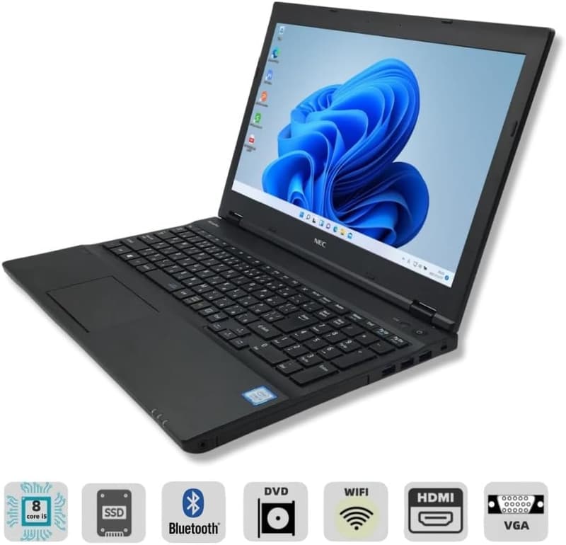 整備済み NEC VersaPro VKシリーズ 15.6型ノートPC 第8世代Core i5/メモリ8GB/SSD256GB/WIN11&Office2019搭載