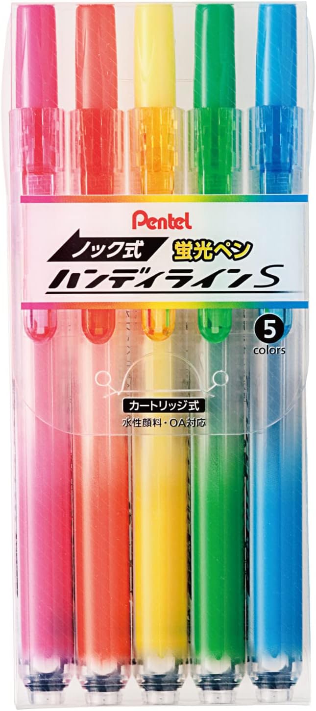 ぺんてる 蛍光ノックペン ハンディラインS 5色セット