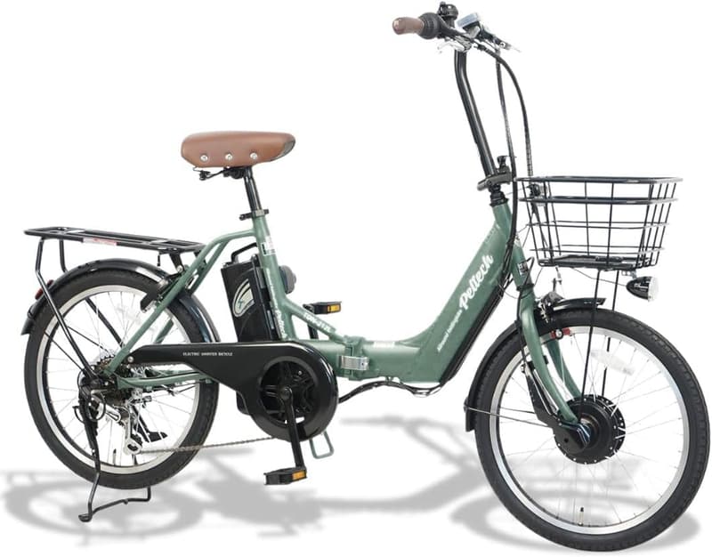 折り畳み電動アシスト自転車 20インチ シマノ6段変速 両立スタンド・リアキャリア付き【簡易組立】