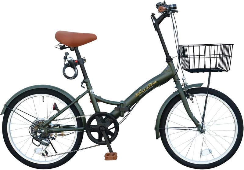 通勤・通学用 20インチ折りたたみ自転車 シマノ6段ギア・カゴ・ライト付 P-008