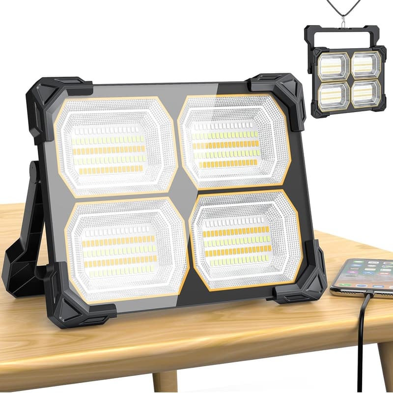 充電式500W LED投光器｜42000ルーメン・15~30時間点灯｜耐塵耐水・ポータブル設計・キャンプ・防災用