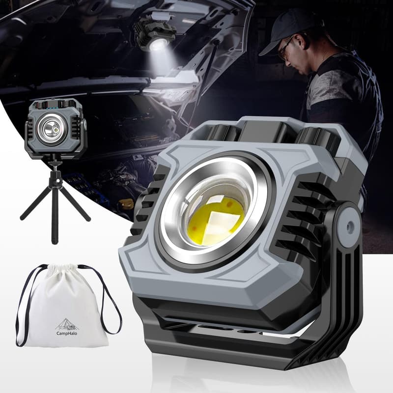 充電式LED投光器 三脚・収納袋付き 5000lm 無段階調光・調色 IPX6防水 変幻自在ワークライト アウトドア・防災対応