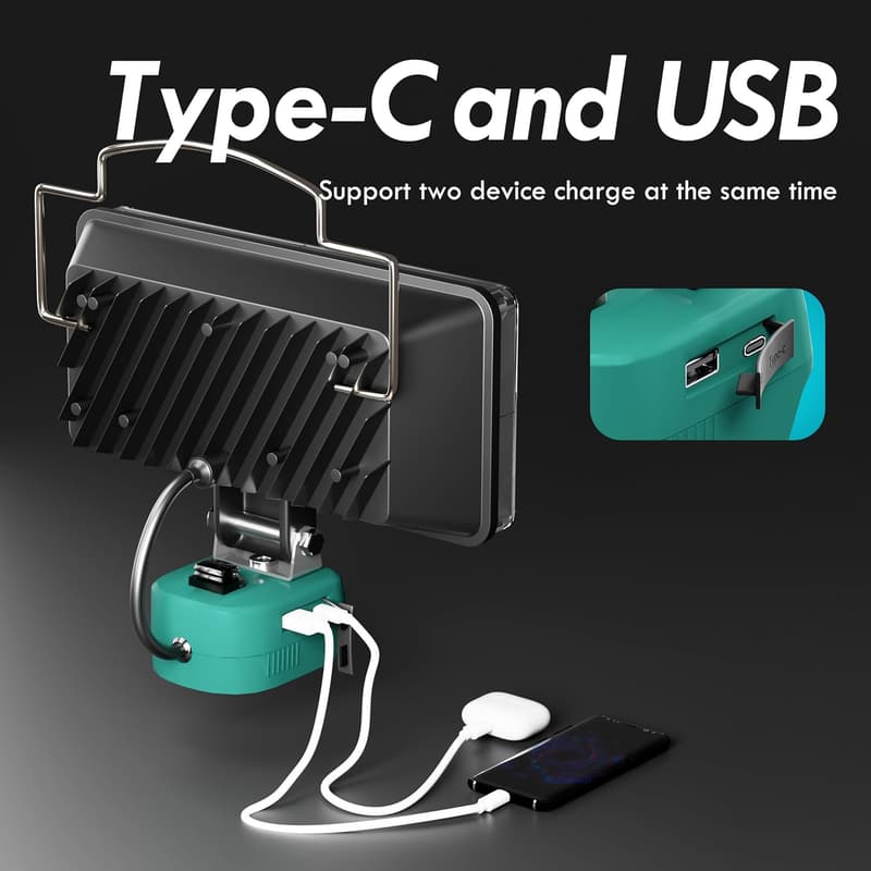 充電式LEDワークライト マキタ18Vバッテリー互換 USB/Type-C対応 屋外用