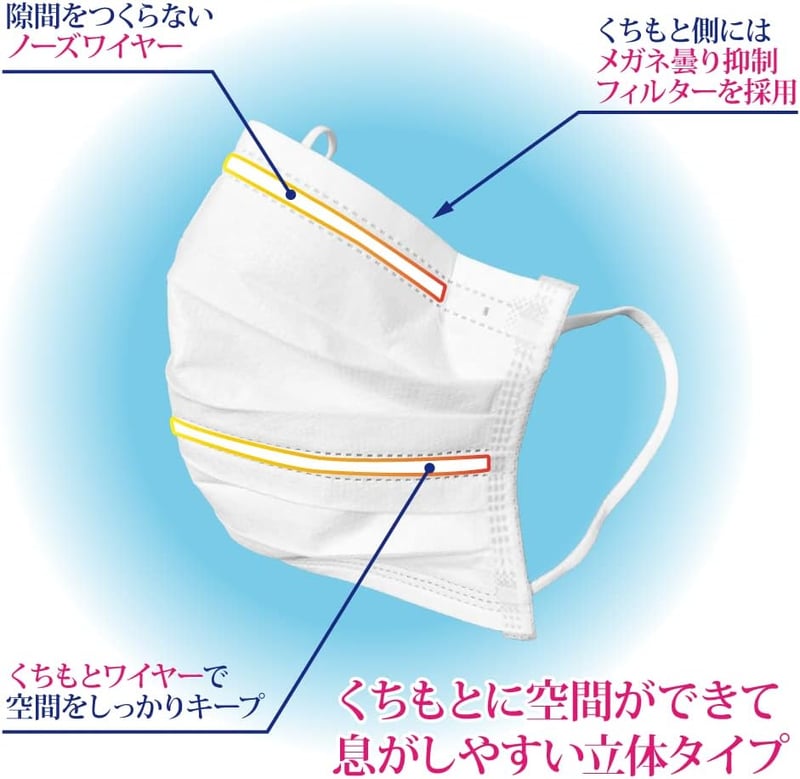 立体空間マスク ダブルワイヤー設計 くちもとの快適保持用 不織布