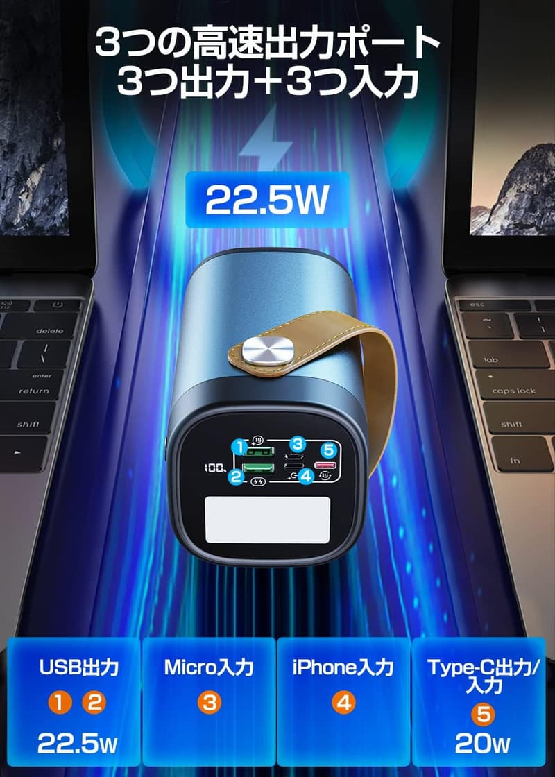 災害時対応モバイルバッテリー 80000mAh 大容量 22.5W急速充電 LEDライト付き 【PSE認証】