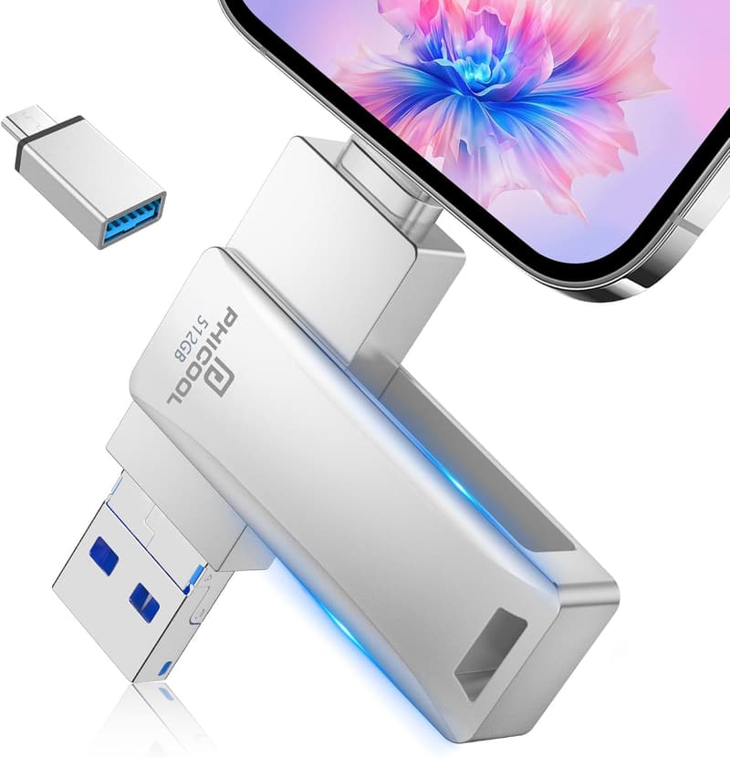 【新登場】512GB 4in1 USBメモリ 高速回転式 iOS/Type-C/USB/Micro USB対応 スマホ データバックアップ