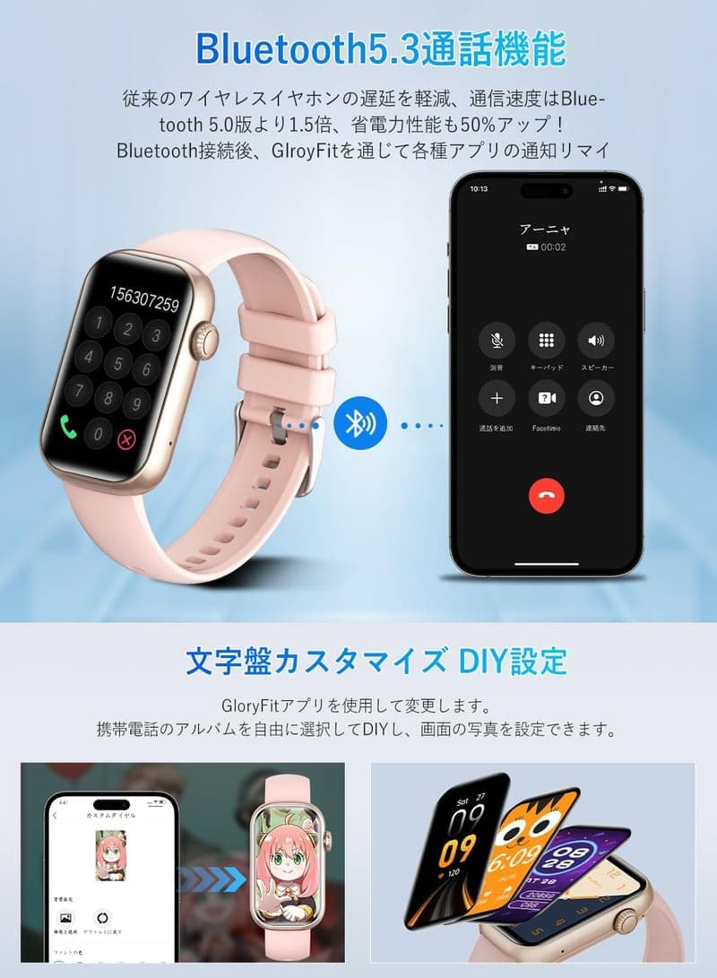 最新Bluetooth5.3対応・多機能スマートウォッチ（iPhone/Android対応）- 1.47インチHD画面・IP68防水・運動モード100種・ゴールド